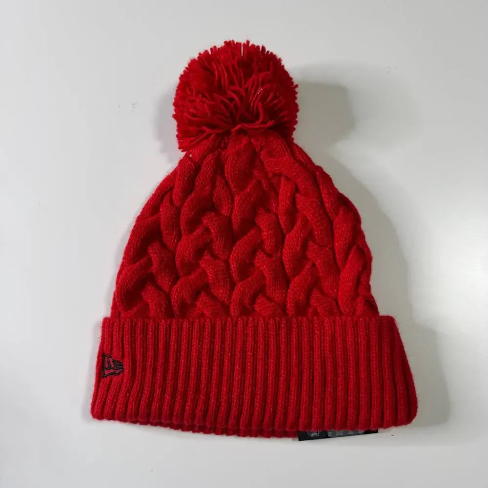NWT NEW ERA Women's Scarlet San Francisco 49ers Cable Cuffed Knit Hat Pom